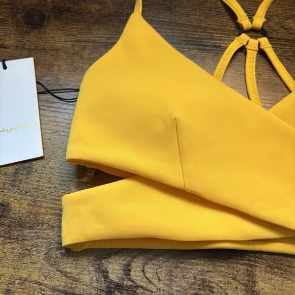 Revolve Lovewave XS Yellow Strappy Brittany Sports Bra Surplice Criss Cross - Picture 5 of 15